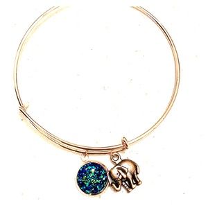 Bangle bracelet with elephant and blue/green druzy